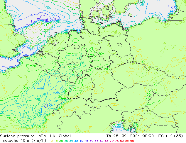 Eşrüzgar Hızları (km/sa) UK-Global Per 26.09.2024 00 UTC