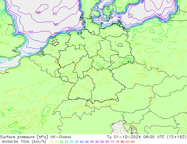 Isotachs (kph) UK-Global mar 01.10.2024 06 UTC