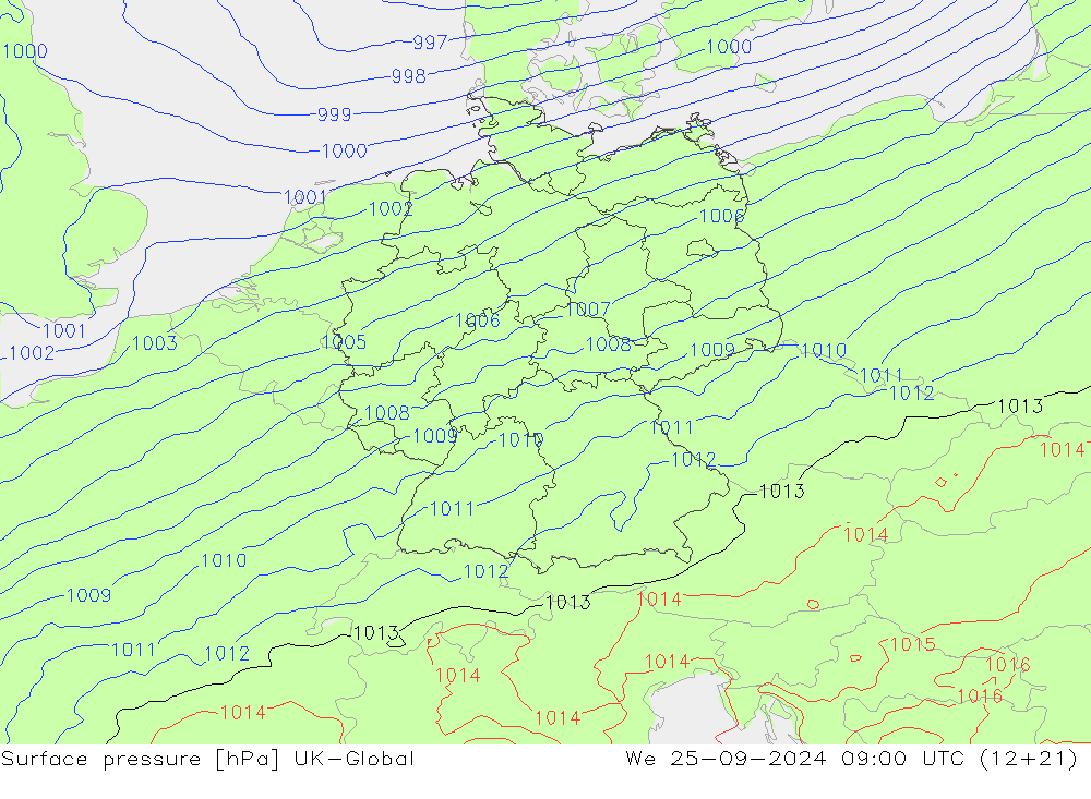 Surface pressure UK-Global We 25.09.2024 09 UTC