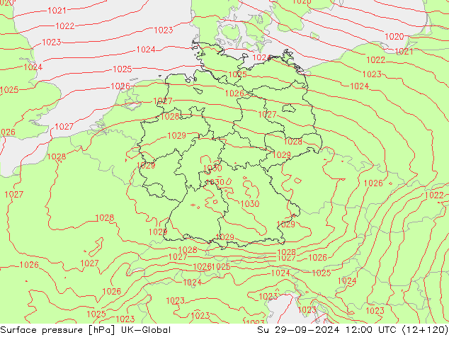 Atmosférický tlak UK-Global Ne 29.09.2024 12 UTC