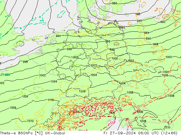 Theta-e 850hPa UK-Global vie 27.09.2024 06 UTC