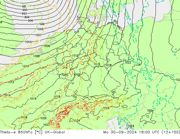 Theta-e 850hPa UK-Global Seg 30.09.2024 18 UTC