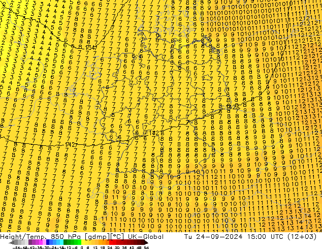 Yükseklik/Sıc. 850 hPa UK-Global Sa 24.09.2024 15 UTC