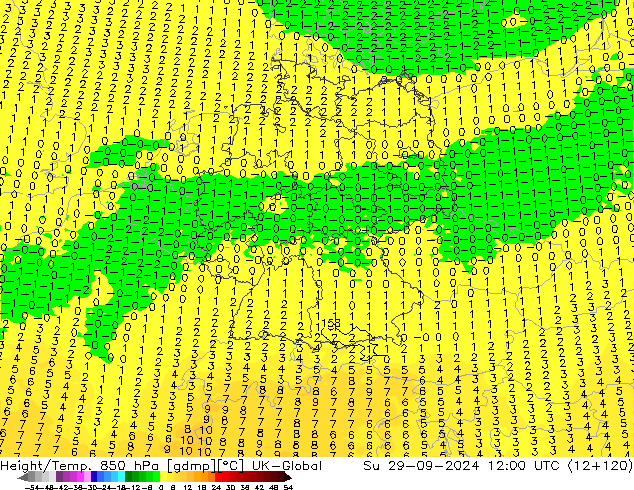 Height/Temp. 850 hPa UK-Global Su 29.09.2024 12 UTC