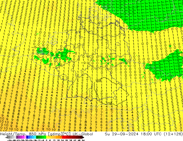 Height/Temp. 850 hPa UK-Global dom 29.09.2024 18 UTC