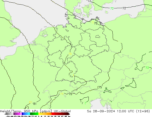 Height/Temp. 950 hPa UK-Global Sa 28.09.2024 12 UTC