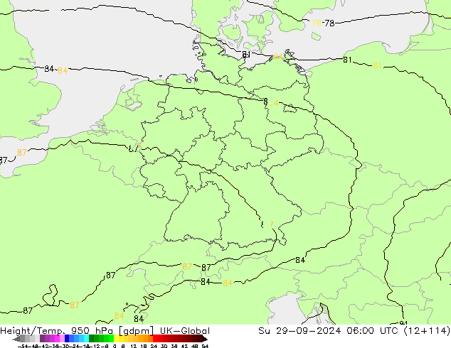 Height/Temp. 950 hPa UK-Global Su 29.09.2024 06 UTC