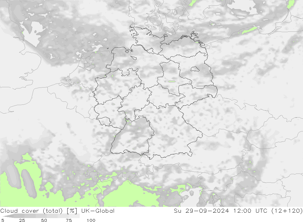 Nuages (total) UK-Global dim 29.09.2024 12 UTC