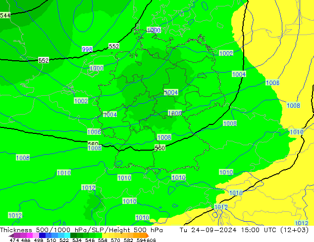 Thck 500-1000hPa UK-Global  24.09.2024 15 UTC