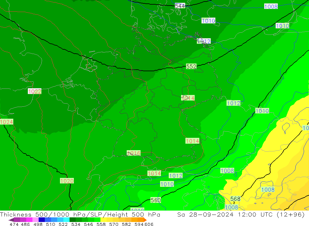 Thck 500-1000hPa UK-Global Sa 28.09.2024 12 UTC