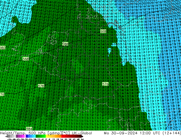 Height/Temp. 500 hPa UK-Global Mo 30.09.2024 12 UTC