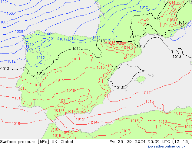 Surface pressure UK-Global We 25.09.2024 03 UTC