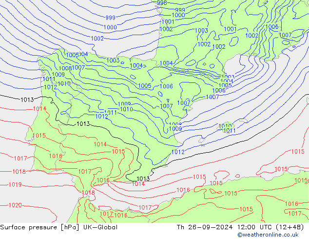 Surface pressure UK-Global Th 26.09.2024 12 UTC