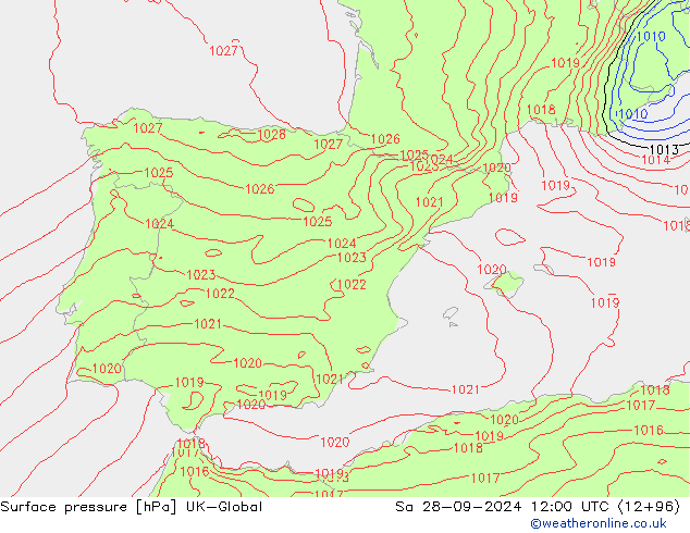 приземное давление UK-Global сб 28.09.2024 12 UTC