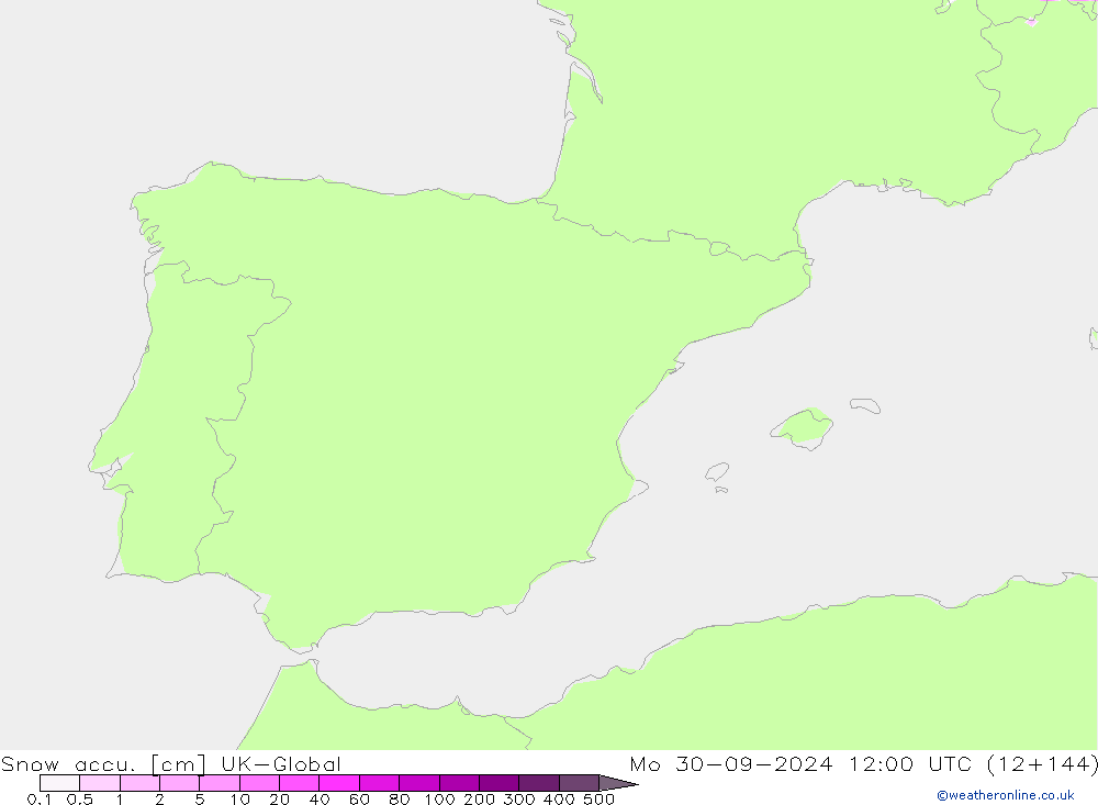 Snow accu. UK-Global lun 30.09.2024 12 UTC