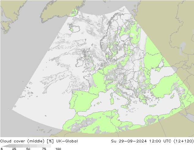 Bewolking (Middelb.) UK-Global zo 29.09.2024 12 UTC