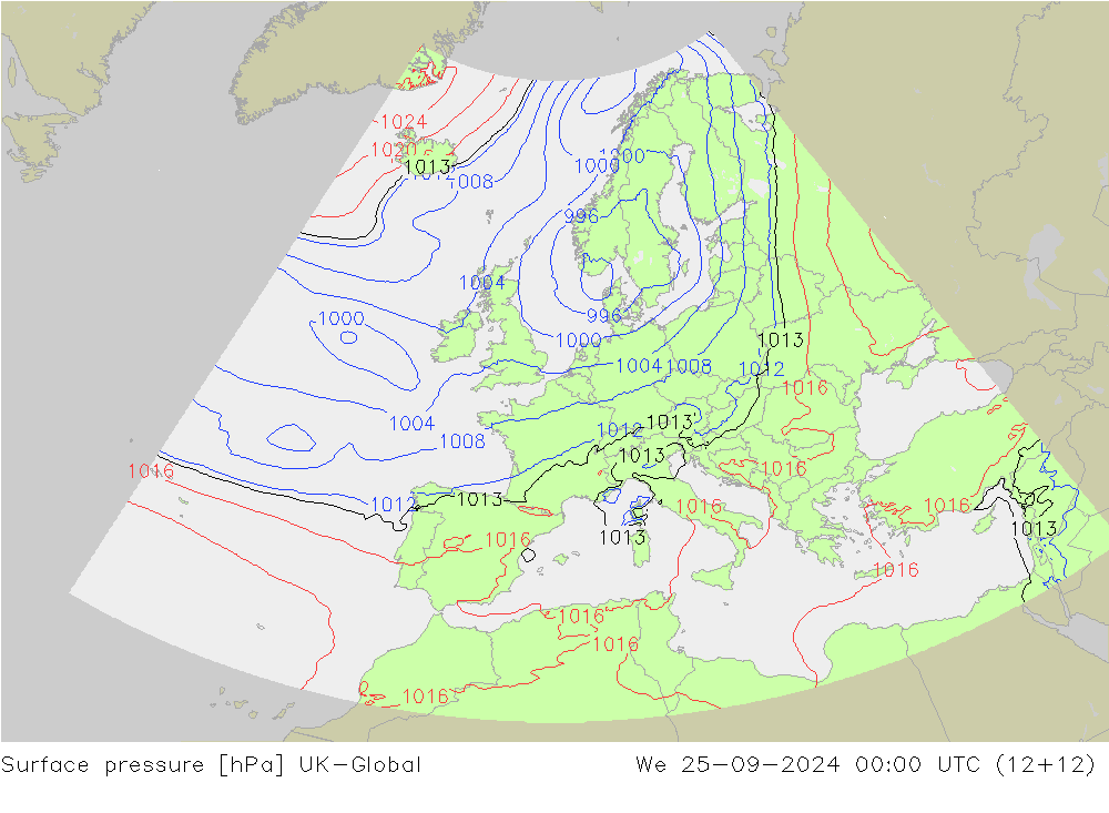 Presión superficial UK-Global mié 25.09.2024 00 UTC