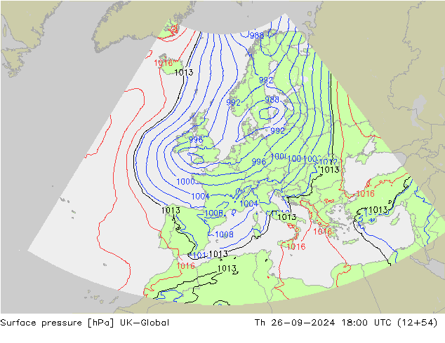 Presión superficial UK-Global jue 26.09.2024 18 UTC