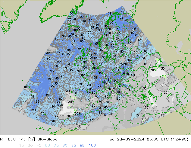 RH 850 hPa UK-Global So 28.09.2024 06 UTC