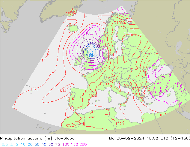 Précipitation accum. UK-Global lun 30.09.2024 18 UTC