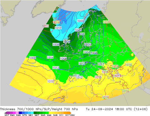 700-1000 hPa Kalınlığı UK-Global Sa 24.09.2024 18 UTC