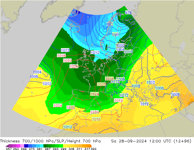 Thck 700-1000 hPa UK-Global Sa 28.09.2024 12 UTC