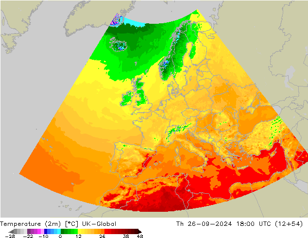 Temperature (2m) UK-Global Th 26.09.2024 18 UTC