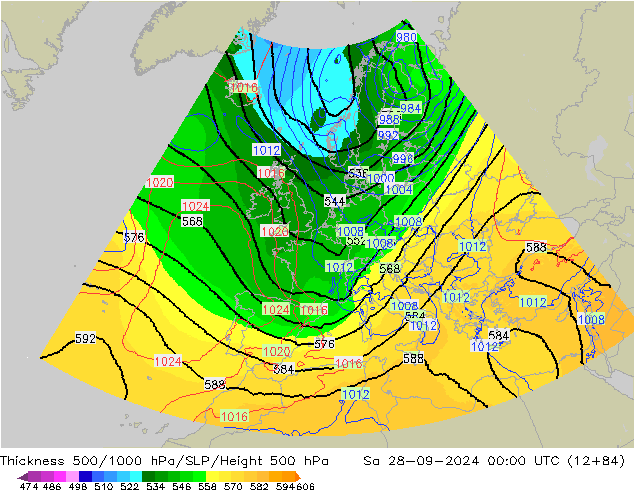 Thck 500-1000hPa UK-Global Sa 28.09.2024 00 UTC