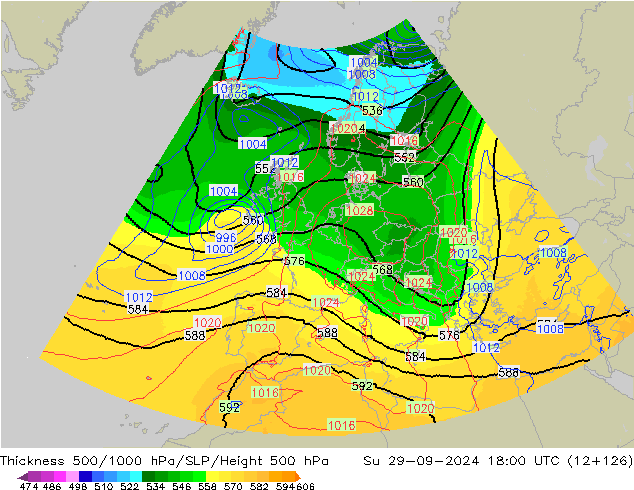 Thck 500-1000hPa UK-Global Su 29.09.2024 18 UTC