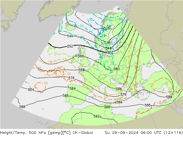 Height/Temp. 500 hPa UK-Global Dom 29.09.2024 06 UTC