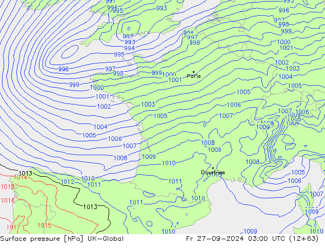 Atmosférický tlak UK-Global Pá 27.09.2024 03 UTC