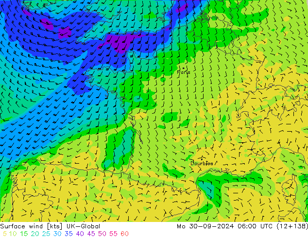Rüzgar 10 m UK-Global Pzt 30.09.2024 06 UTC