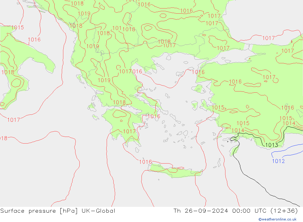 Surface pressure UK-Global Th 26.09.2024 00 UTC