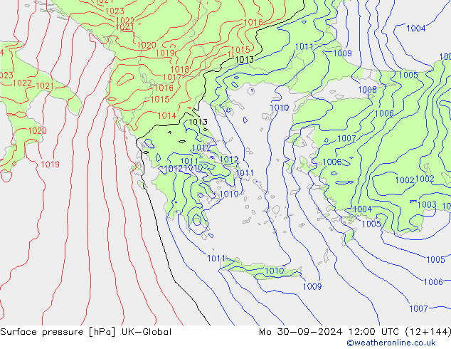 Surface pressure UK-Global Mo 30.09.2024 12 UTC