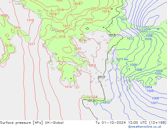 Atmosférický tlak UK-Global Út 01.10.2024 12 UTC