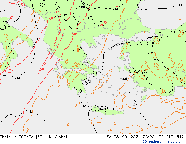 Theta-e 700hPa UK-Global Sa 28.09.2024 00 UTC