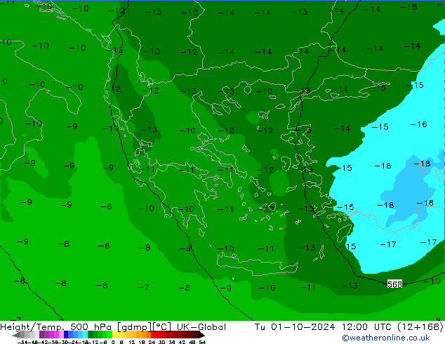 Height/Temp. 500 hPa UK-Global Tu 01.10.2024 12 UTC