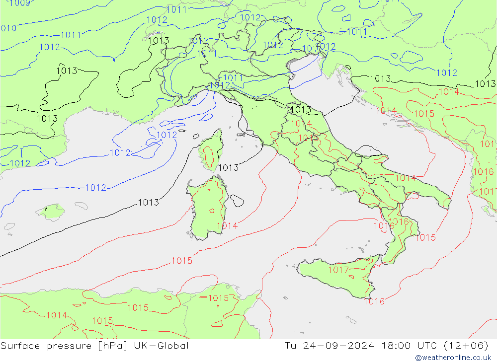 Surface pressure UK-Global Tu 24.09.2024 18 UTC