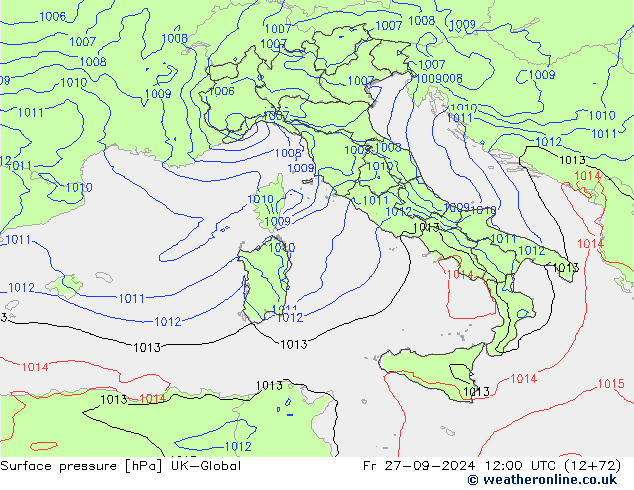 Luchtdruk (Grond) UK-Global vr 27.09.2024 12 UTC