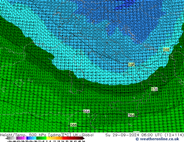 Height/Temp. 500 hPa UK-Global Dom 29.09.2024 06 UTC