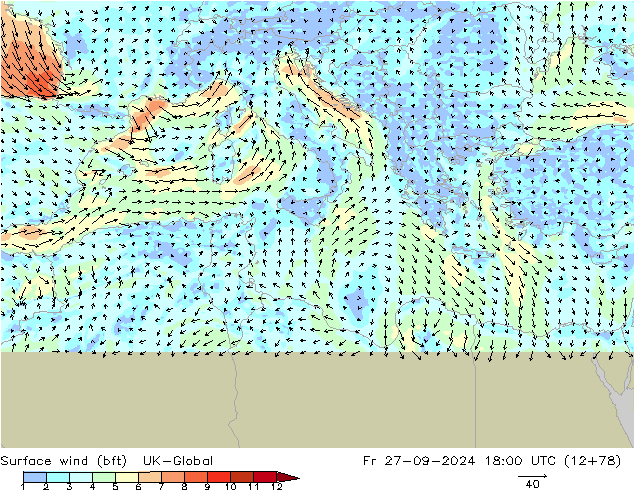 Vento 10 m (bft) UK-Global Sex 27.09.2024 18 UTC