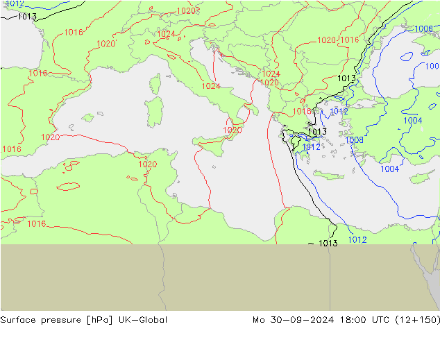 Surface pressure UK-Global Mo 30.09.2024 18 UTC