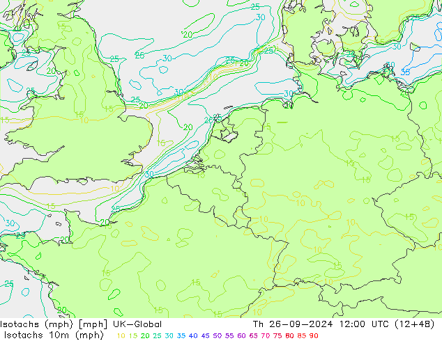 Isotachs (mph) UK-Global чт 26.09.2024 12 UTC