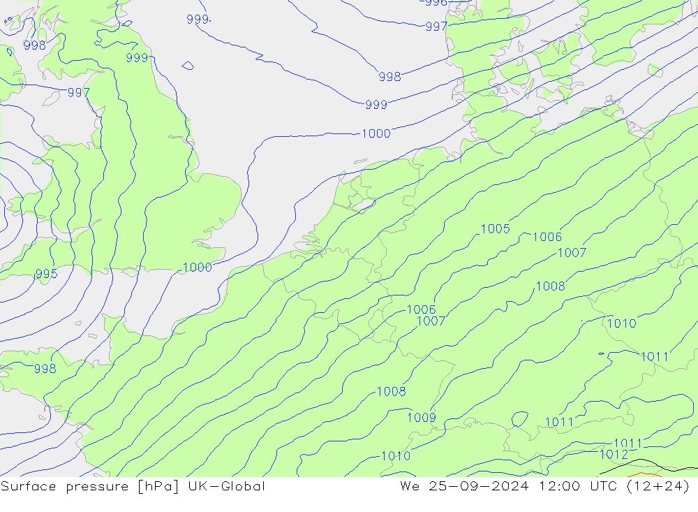 pressão do solo UK-Global Qua 25.09.2024 12 UTC