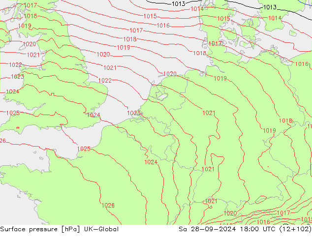 pressão do solo UK-Global Sáb 28.09.2024 18 UTC