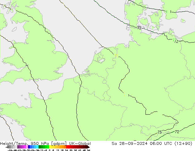 Height/Temp. 950 hPa UK-Global so. 28.09.2024 06 UTC