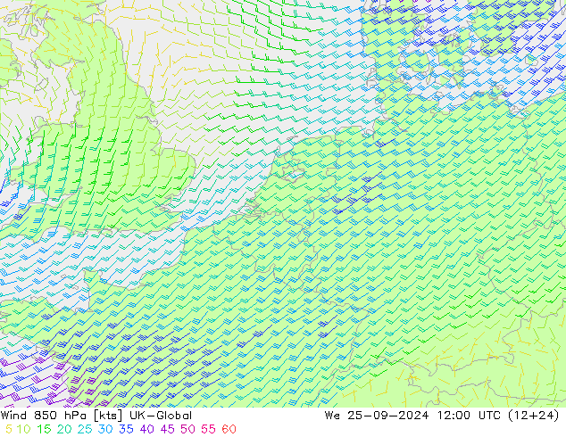 Wind 850 hPa UK-Global Mi 25.09.2024 12 UTC