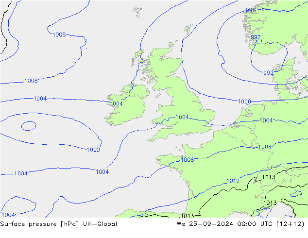 pression de l'air UK-Global mer 25.09.2024 00 UTC