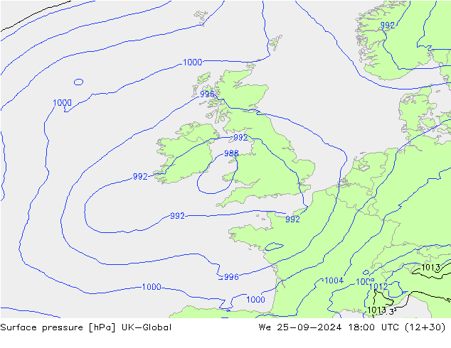 Luchtdruk (Grond) UK-Global wo 25.09.2024 18 UTC