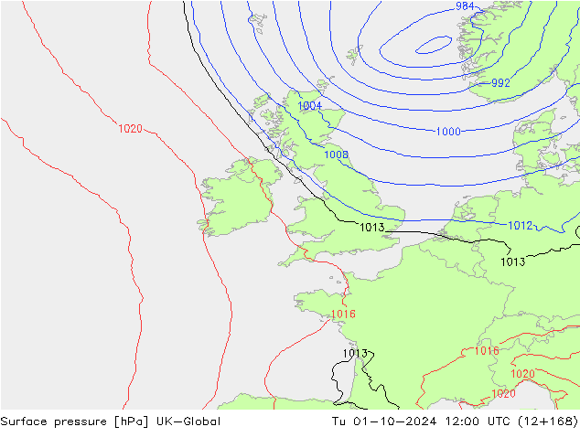 Atmosférický tlak UK-Global Út 01.10.2024 12 UTC